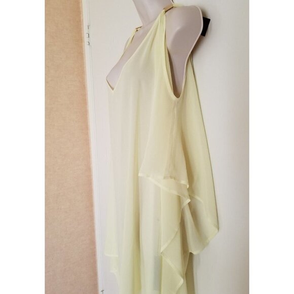 NWT $148 BCBGMAXAZRIA SHEER COLD SHOULDER TUNIC BLOUSE PASTEL LIME  SIZE LARGE - Picture 2 of 11